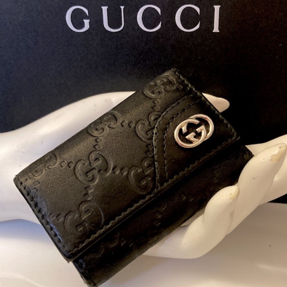 GUCCI New Britt Guccissima Leather Key Case Black